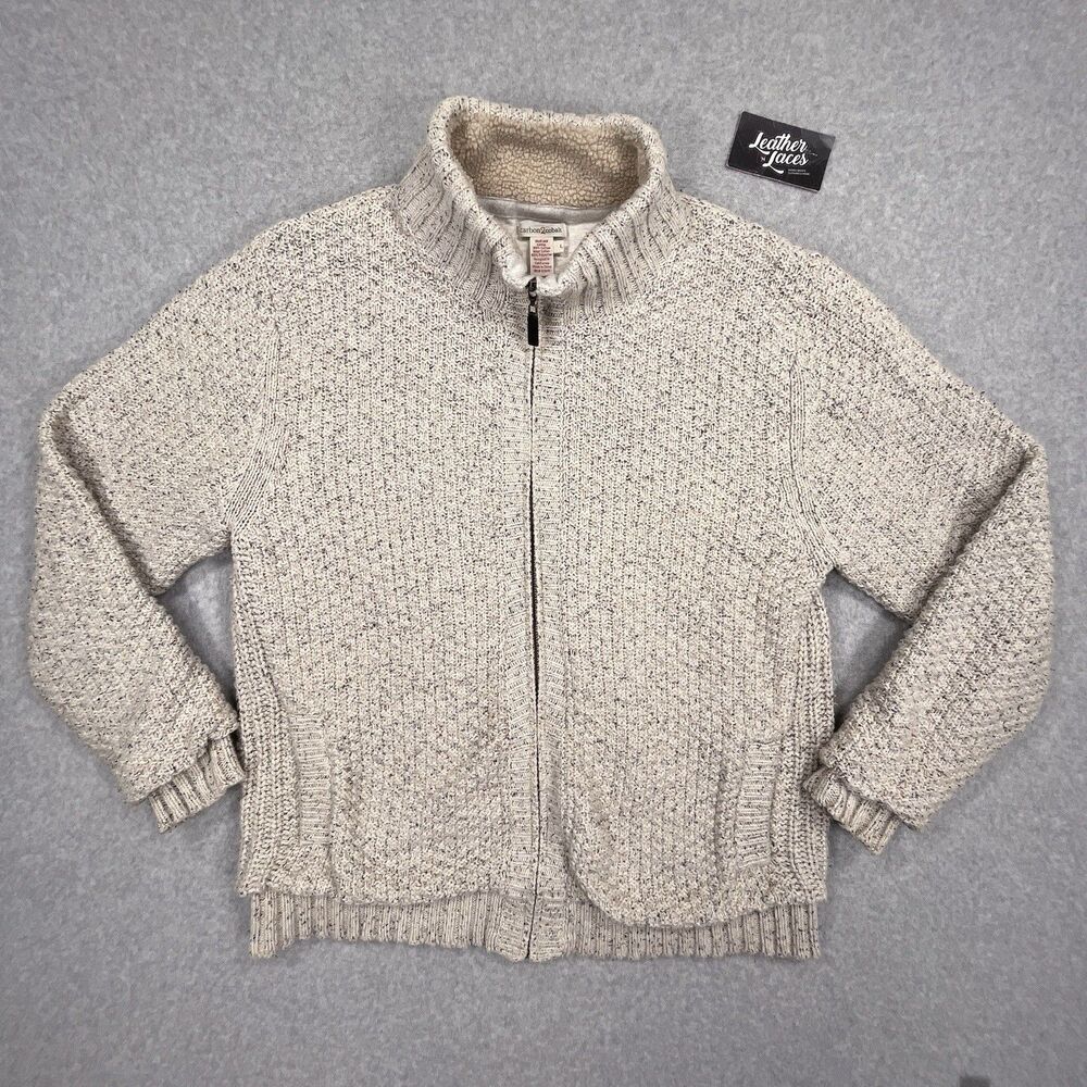 Carbon 2 Cobalt Sweater Mens Large Full Zip Heavy Lined Fisherman Flecked Cream